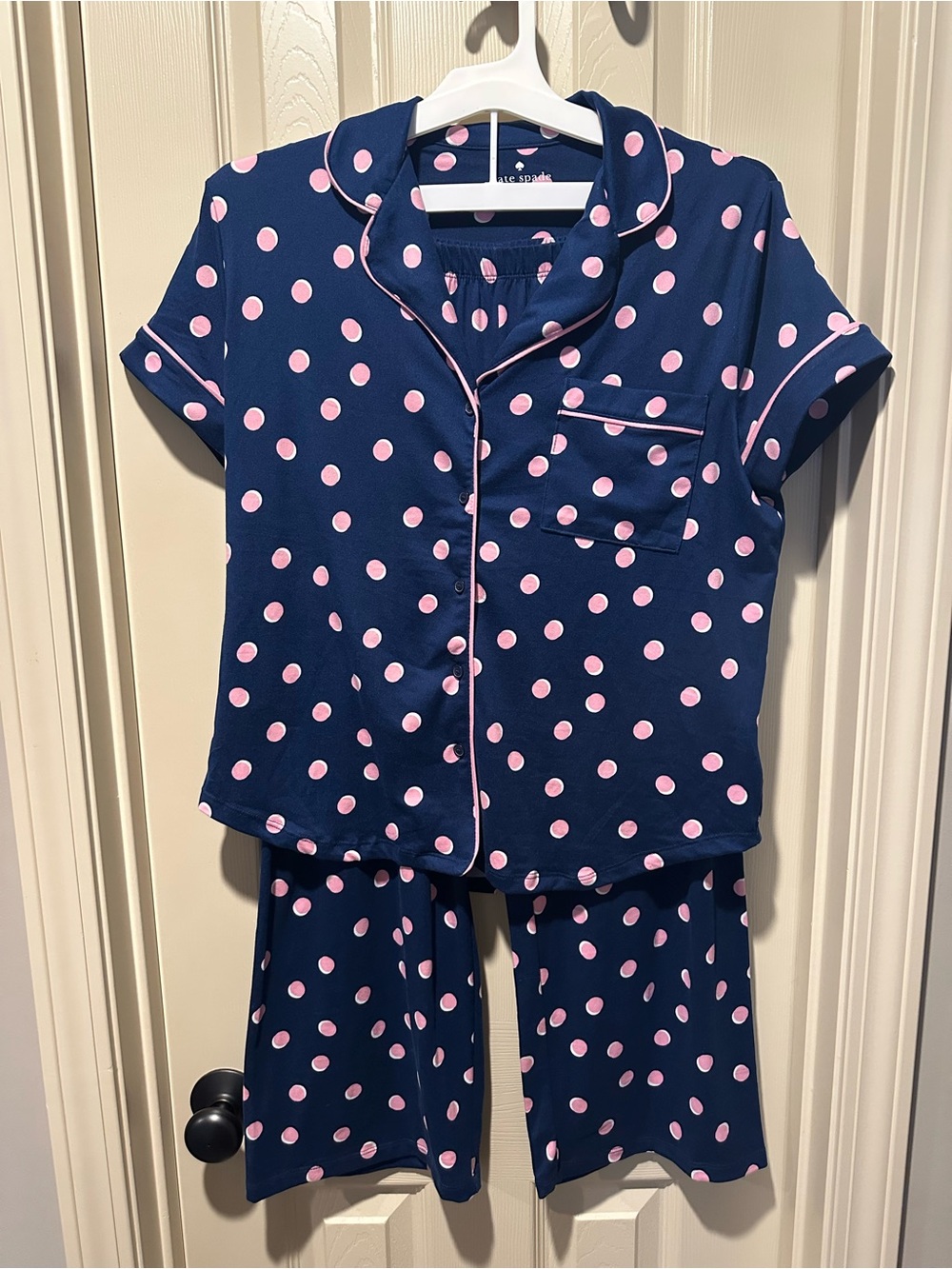 Kate Spade Navy and Pink Polka Dot Pajama Set